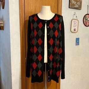 Croft & Barrow Black & Red Cardigan- Size 1X